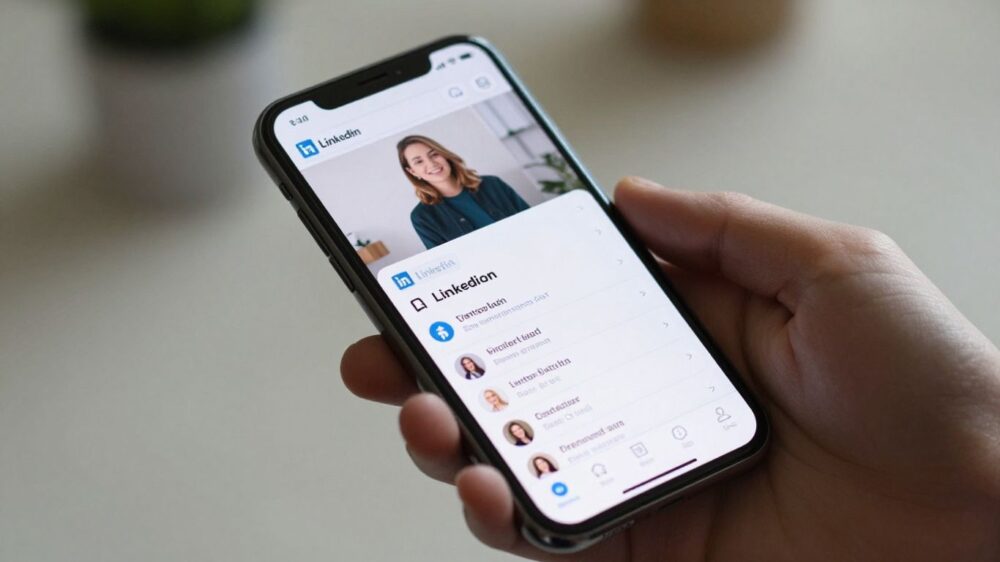 LinkedIn profile on a smartphone screen.
